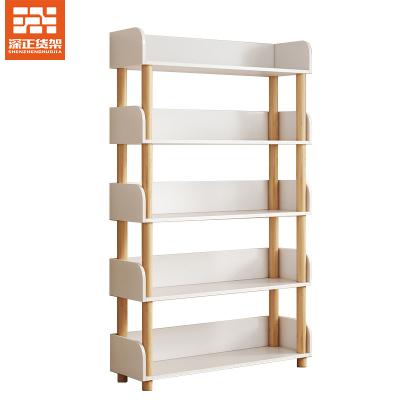 China 2022 New Design Bookshelf Single Sided Multifunctional Fashion 5 Tier Wooden Book Shelves for sale