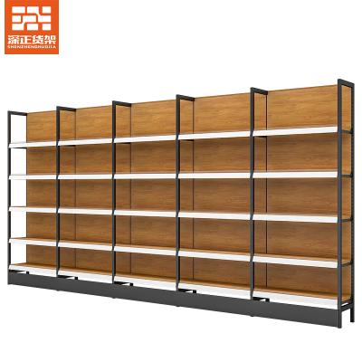 China Single-Sided Supermarket Buries Metal Wood Display Racks Cheap And Popular Modern Wooden Led Retail Shop Convenience Light Display for sale