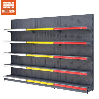 China Single Sided Customizable Gondola Shelving Supermarket Shelves Metal Supermarket Display Rack Shopping Shelves For Retail Store for sale