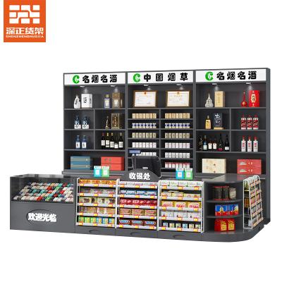 China Durable Custom Smoke Shop Cashier Counter Glass Showcase Cigarette Holder Tobacco Display Cabinet Cigarette Product Shelf for sale