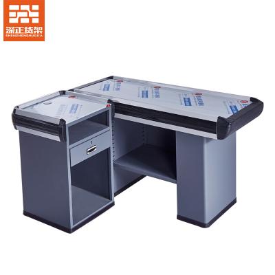 China Durable Retail Checkout Counter Durable Steel Table Counter Cashier Counter Supermarket Equipment for sale