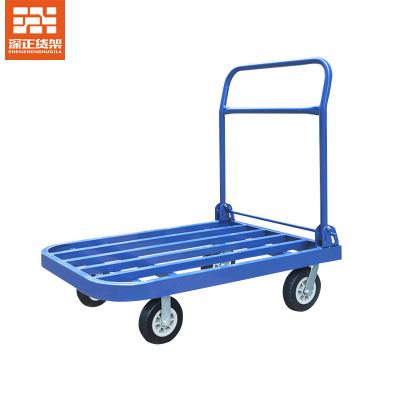 China Easy Folding Grocery Unloading Four Wheels Moving Metal Trolley Hand Cart Grocery Cart Flat Product for sale