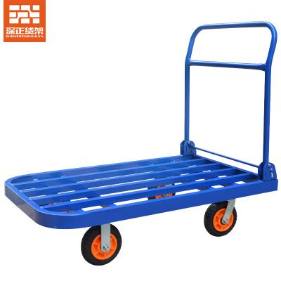 China Hand Psuh Easy Folding Flat Cart Folded Shopping Cart For Warehouse Goods Movingwarehouse Tool High Quality Hand Push Flat Cart Transport for sale