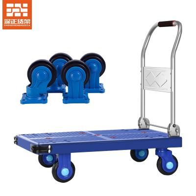 China Easy Folding 150kg Four Wheels Plastic Foldable Hand Truck Cart Foldable Shopping Trolley For Warehouse for sale