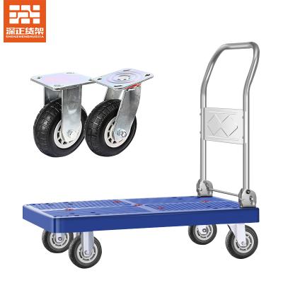 China Easy Folding Plastic Folding Platform Truck Cart Bed Cart Hand Flat Blue Trolley for sale