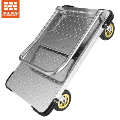 China Handmade Flat Cart Easy Folding Metal Four Wheel Flat Cart for sale