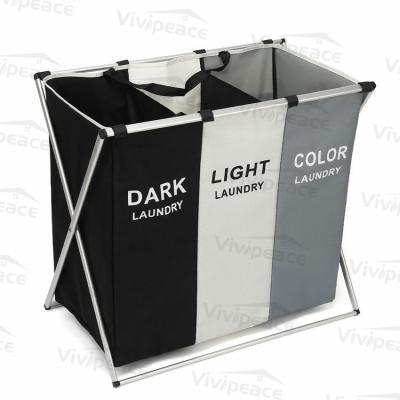 China Traditional Foldable Laundry Basket 150L 3 Sections, Large Dirty Clothes Laundry Bag, Sorter For Bathroom for sale