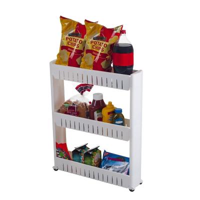 China Mobile kitchen storage plastic shelf with wheels for sale