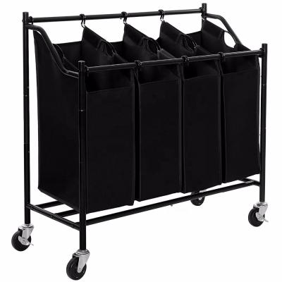 China Traditional 4 Section Laundry Sorter, 4 Bag Laundry Hamper Cart With Heavy Duty Rolling Lockable Wheels And Removable Bags for sale