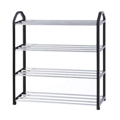 China Traditional shoe rack 4 row, small shoe rack fits in narrow spaces, plastic and metal shoe rack, easy to install for sale