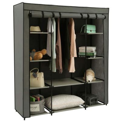 China Traditional Linen Fabric Wardrobe With Clothes Hanging Rail Shelves Closet for sale