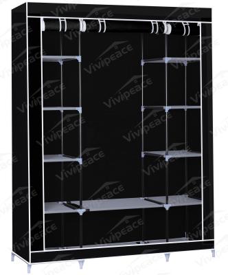 China 59 Inch DIY Traditional Closet Organizer Portable Wardrobe with Non-Woven Fabric Gray for sale