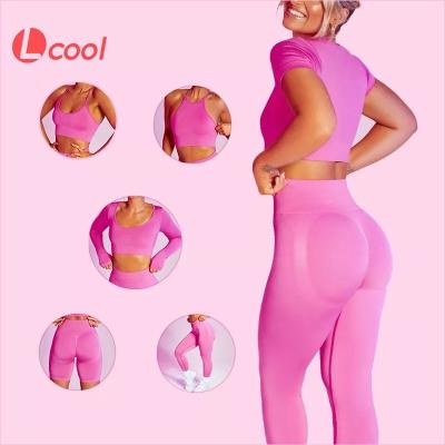 China LCool Breathable Hot Sale Sportswear Suits Seamless Leggings Sets 5 Pcs Sets Sexy Bra Gym Leggings Fitness Yoga Set for sale