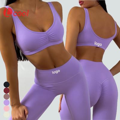 China Breathable Cool 3 Piece Yoga Sets Active Women Wear Front Fold Sports Bra Butt Gaiters Set Crac! crack! for sale