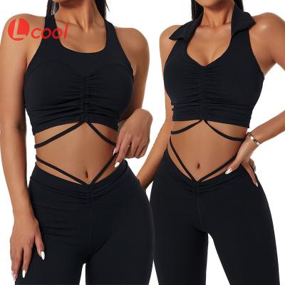 China New Lcool Listing 2022 Custom Breathable Bra And Shorts Yoga Set Plus Size Gym Wear Set Women Active Gym Fitness Set for sale