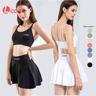 China Sets Latest Lcool Yoga Wear Sports Dress 2 Pieces Set Gym Sports Bra And Skirt And Skirt Set Tennis Dress Set Se 2 Pieces for sale