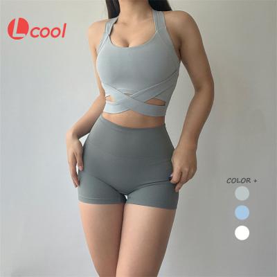 China Lcool Breathable Crossover Sports Bra Beauty Back High Impact Women Cultivate Yoga Fitness Top Running Lift Up Sports Bra for sale