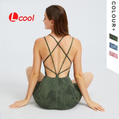 China Lcool Fitness Gym Jumpsuit Workout Yoga Overalls Women's Sleeveless Sports Yoga Set Breathable Tie Dye Yoga Overalls for sale