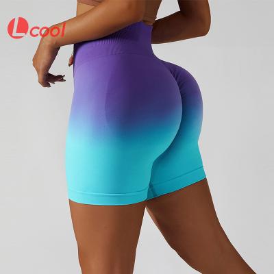 China Breathable Lcool Gradient Women Workout Gym Wear Custom Tie Dye Seamless Yoga Shorts for sale