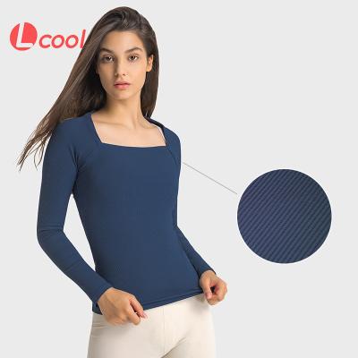 China Lcool Breathable Fitness Wear Breathable Padding Yoga Cropped T-Shirts Womens Clothing Sport Long Sleeve Gym Yoga Top Wear for sale