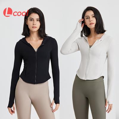 China Lcool Breathable Zipper Up Sleeve Sport Fitness Workout Long T-Shirts Women Gym Training Running White Yoga Shirts for sale