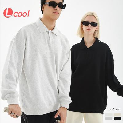 China Anti-wrinkle Lcool 2022 Custom Heavyweight Hoodies Autumn 300G Sweatshirt Polo Hoodie Unisex Lapel Custom Long Sleeve Oversized T-shirt for sale