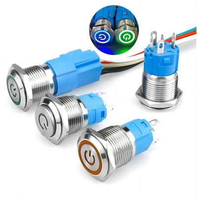 China 16mm Momentary Latching High Current LED Illuminated IP67 Waterproof Metal Push Button Switches 10A Self-locking With Wire à venda