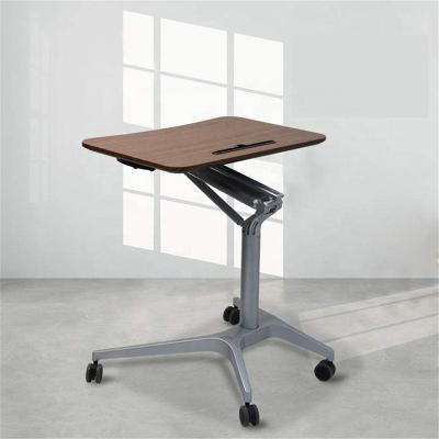 China 2022 New Design 2022 Adjustable Height Office Furniture Wooden Steel Height Adjustable Laptop Table Laptop Table with Wheels for sale