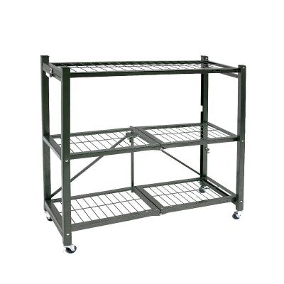 China Traditional Whole Sale General Purpose Steel Folding Storage 3-Shelf Rack With Wheels Metal Shelf Storage Rack for sale