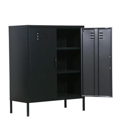 China Knock Down Wardrobe For Living Room Black Colored Steel Locker Furniture Custom Conner Metal Cabinet for sale