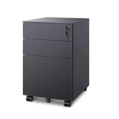 China Modern Fashion Under Office Desk Equipment Black Color Steel Pedestal With Locking 3 Wheels Main Drawer Pedestal Mobile File Storage for sale