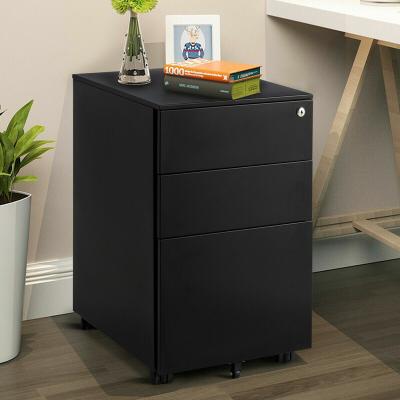 China Modern Popular Hall 3 Drawer Steel Filing Cabinet Locking Pedestal Under Office Home Office Wheels Black Metal Backrest Movable Pedestal for sale