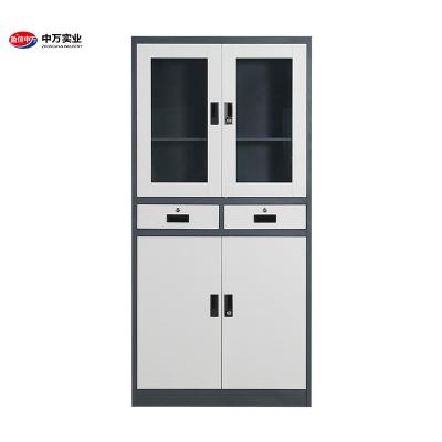 China Knock Down Hot Sale Office Furniture Factory Price Cold Roll Steel File Cabinet 2 Drawer 2 Door Iron Metal Glass Filing Cabinet for sale