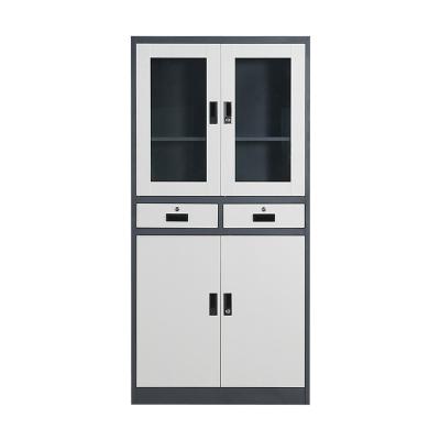 China Modern hot sale office furniture 2 drawer 2 door iron door filing cabinet factory price glass metal and steel filing cabinet for sale