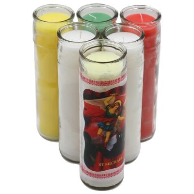 China Handmade Multicolor 7 Day Candle 7 Day Multicolor Scented Religious Church Simple Glass Jar Candle for sale