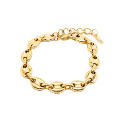 China Trendy European Style Punk Chain Bracelet Hog Nose Pig Jewelry Gold Plated Coffee Bean Chain Stainless Steel Bracelet for sale