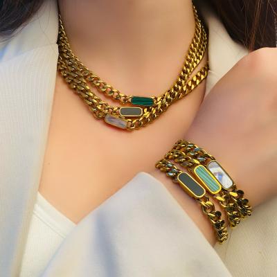 China Factory outlet hot punk sale hype 18k gold plated stainless steel turquoise necklace and bracelet set for sale