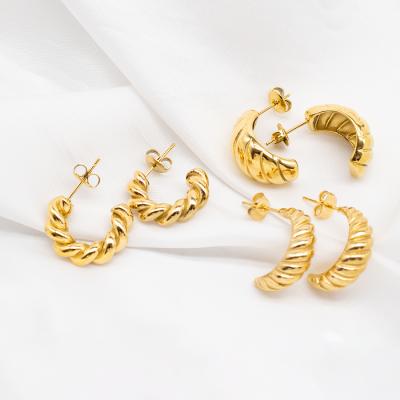 China New Arrival 18k Gold Stainless Steel Twist Earrings TRENDY C Circle Shape Circle Earrings for sale