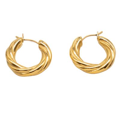 China Long Color Keeping Wholesale Unique Bold 316l Stainless Steel Gold Plated Twist Circle Earrings 20mm Earrings For Women for sale