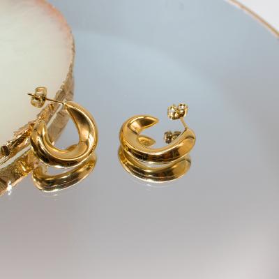 China 18k gold plated stainless steel circle hollow earrings c-shaped earrings high quality environmental protection vintage material for sale