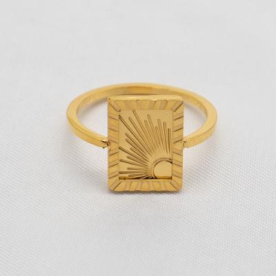 China CLASSIC New Style Fashion Stainless Steel Jewelry Cut Out Custom LOGO 18k Gold Plated Square Sunny Tropical Ring for sale