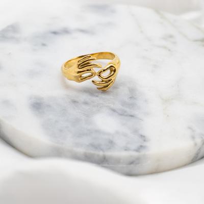 China New CLASSIC Design 18k Gold Plated Stainless Steel Rings For Cool Women Punk Girl Finger Shaped Hands Ring for sale