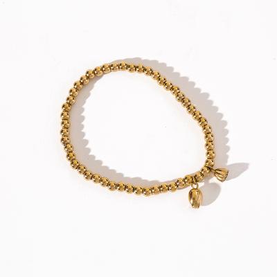 China FASHIONABLE 2022 Fashion Round Bead Bracelet Jewelry Stainless Steel Gold Plated Exquisite Round Beads Gold Bracelet Female for sale