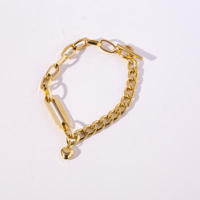 China Chain Stitch OT Steel Gold Plated Waterproof Bracelet Buckle Heart Shaped Pendant Simple Female Punk Jewelry Titanium Bracelet for sale