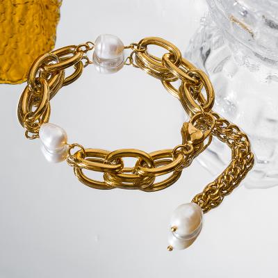 China 18k stainless steel fashion accessories pearl ladies luxury custom gold plated freshwater bracelet for sale