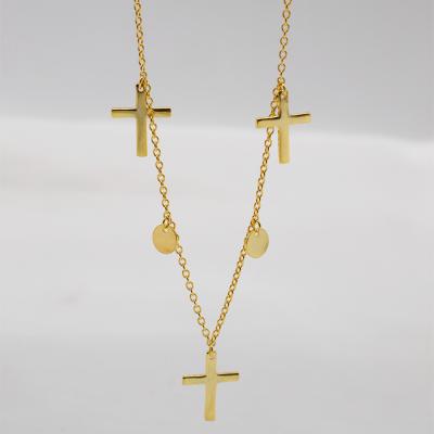 China Punk Mirror Necklace S925 Sterling Silver Jewelry Gold Plated Smooth Cross Clavicle Pendant Chain for sale