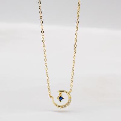 China Sapphire Star Moon Unicorn Pendant S925 Sterling Silver Gold Plated Clavicle Necklace Romantic Chain Silver Jewelry for sale