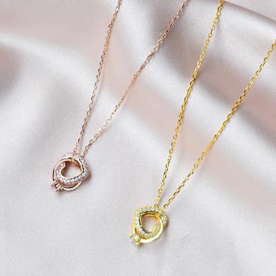 China High Quality 925 Sterling Silver Luxury Heart Shaped Rose Gold Diamond Pendant Necklace Ladies Rose Necklace for sale