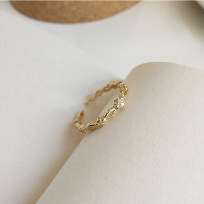 China Vintage Fashion Flower Shaped Hollow Zircon S925 Sterling Silver Gold Plated Opening Adjustable Gold And Silver Ring for sale