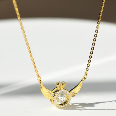 China FASHIONABLE Sterling Silver S925 Angel Wings Exquisite Clavicle Chain High-grade Heart Zircon Flapping Pendant Necklace for sale